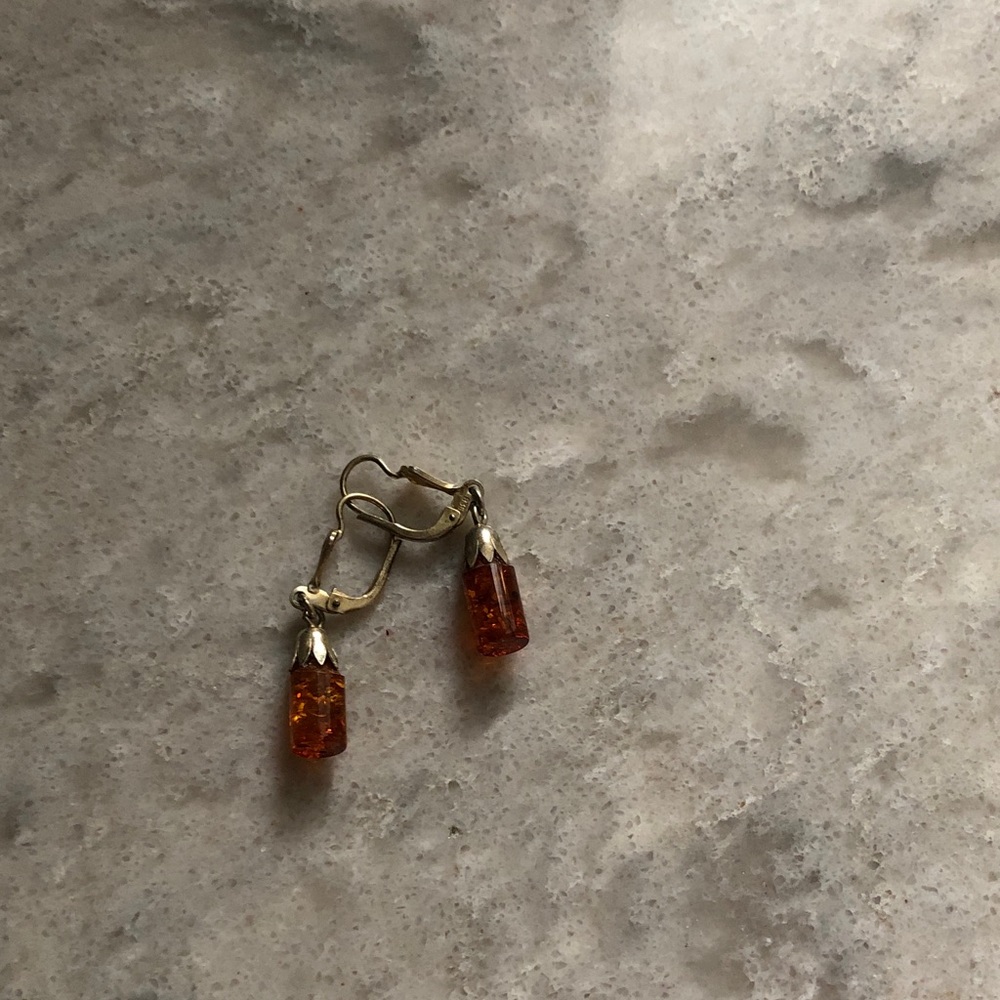 Amber Drop Dangle Earrings - Gold Tone vintage